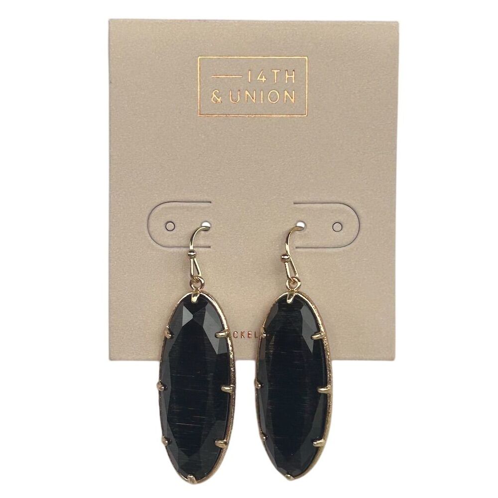 14th & Union Gold Tone Black Oval Standard Earrings Elegant Hook Closure OS